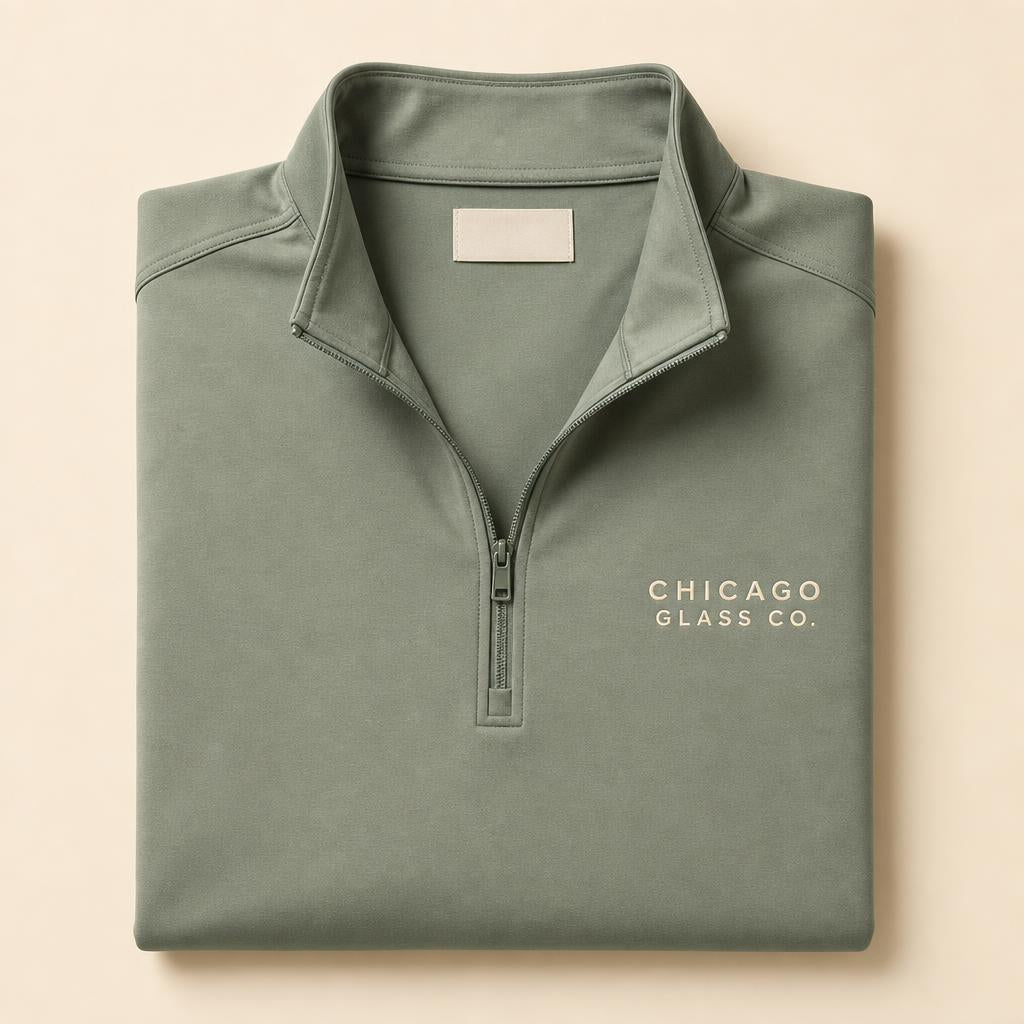 Chicago Glass Co. sage performance quarter-zip pullover