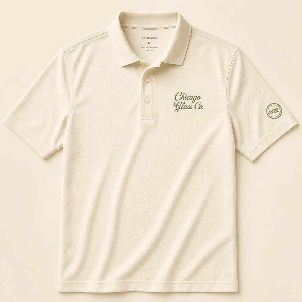 Chicago Glass Co. cream performance golf polo
